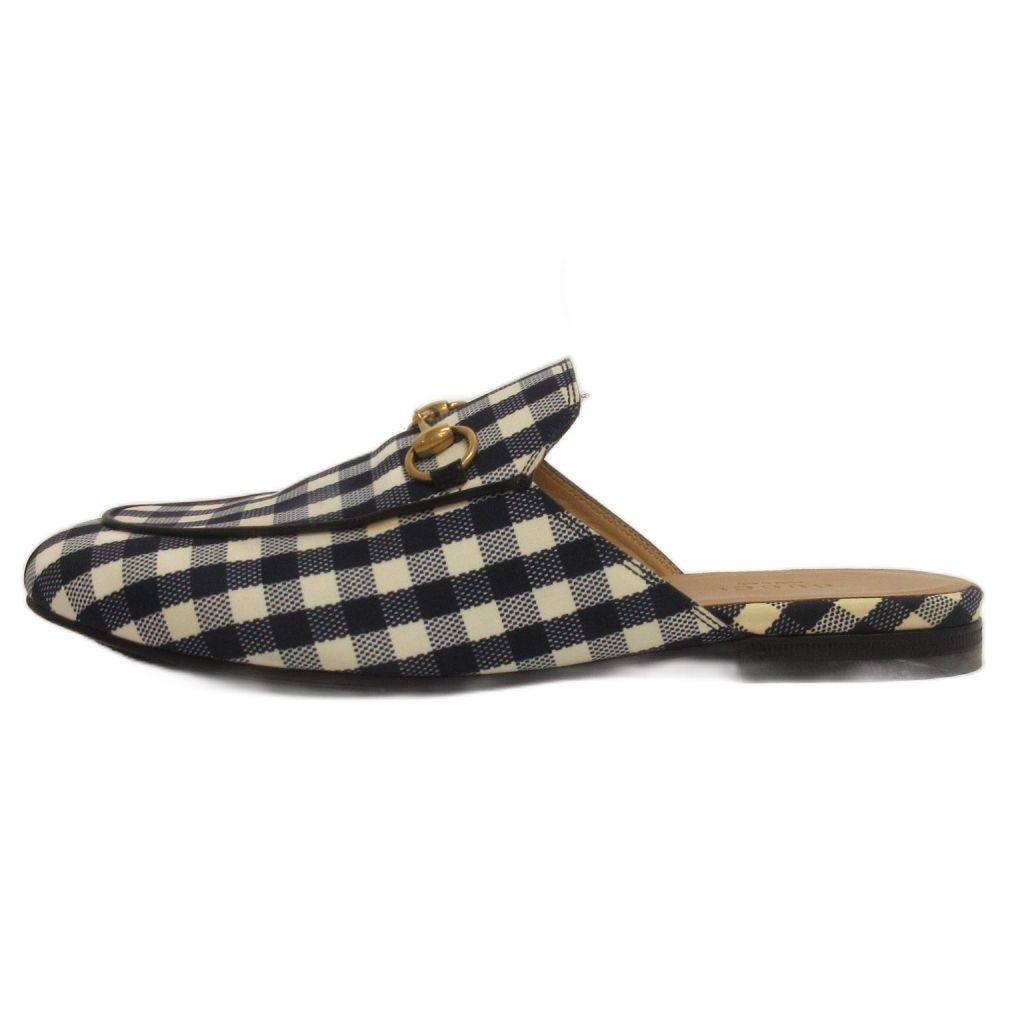 Gucci Princetown Plaid Horsebit Sandals Slippers Slip Ons Navy — view 2
