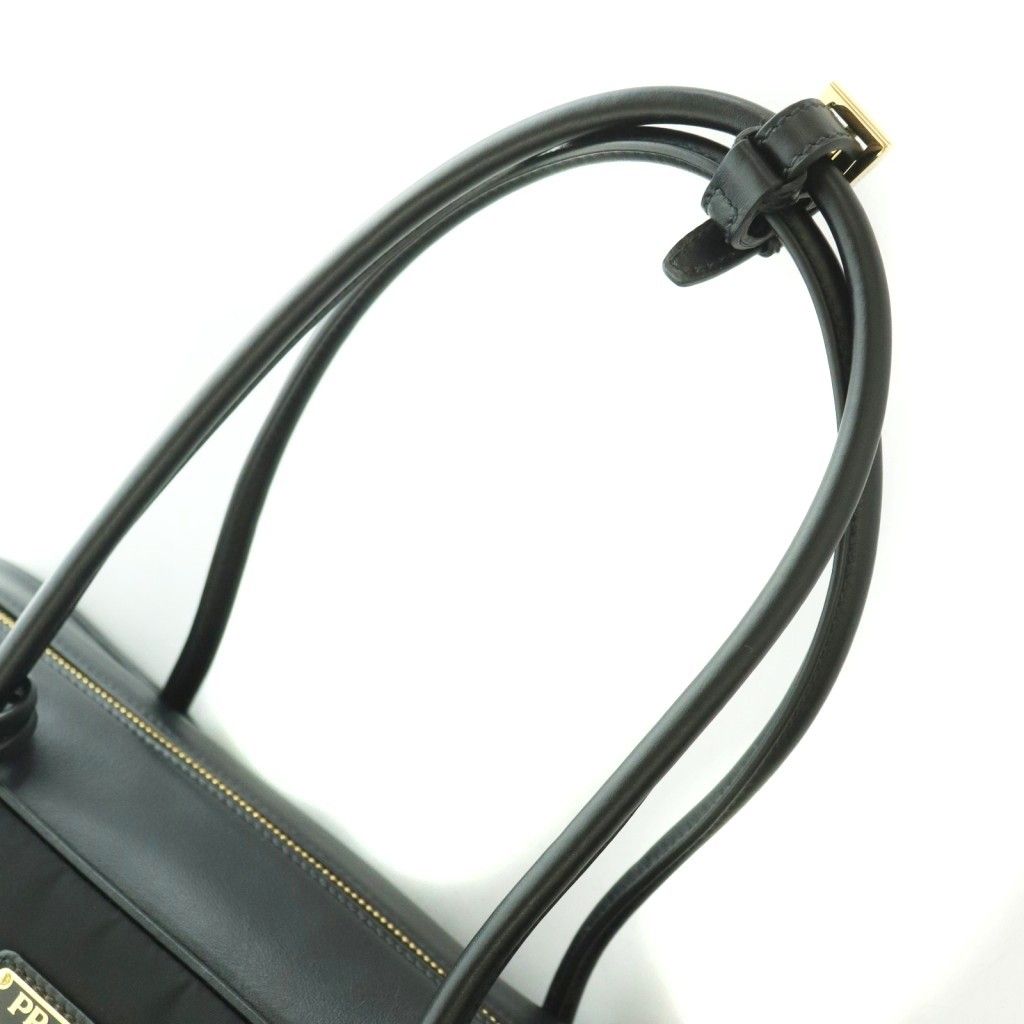 Prada Large Re-Nylon Tote Large Nylon Hand Triangle Plate Logo Black BB — view 6