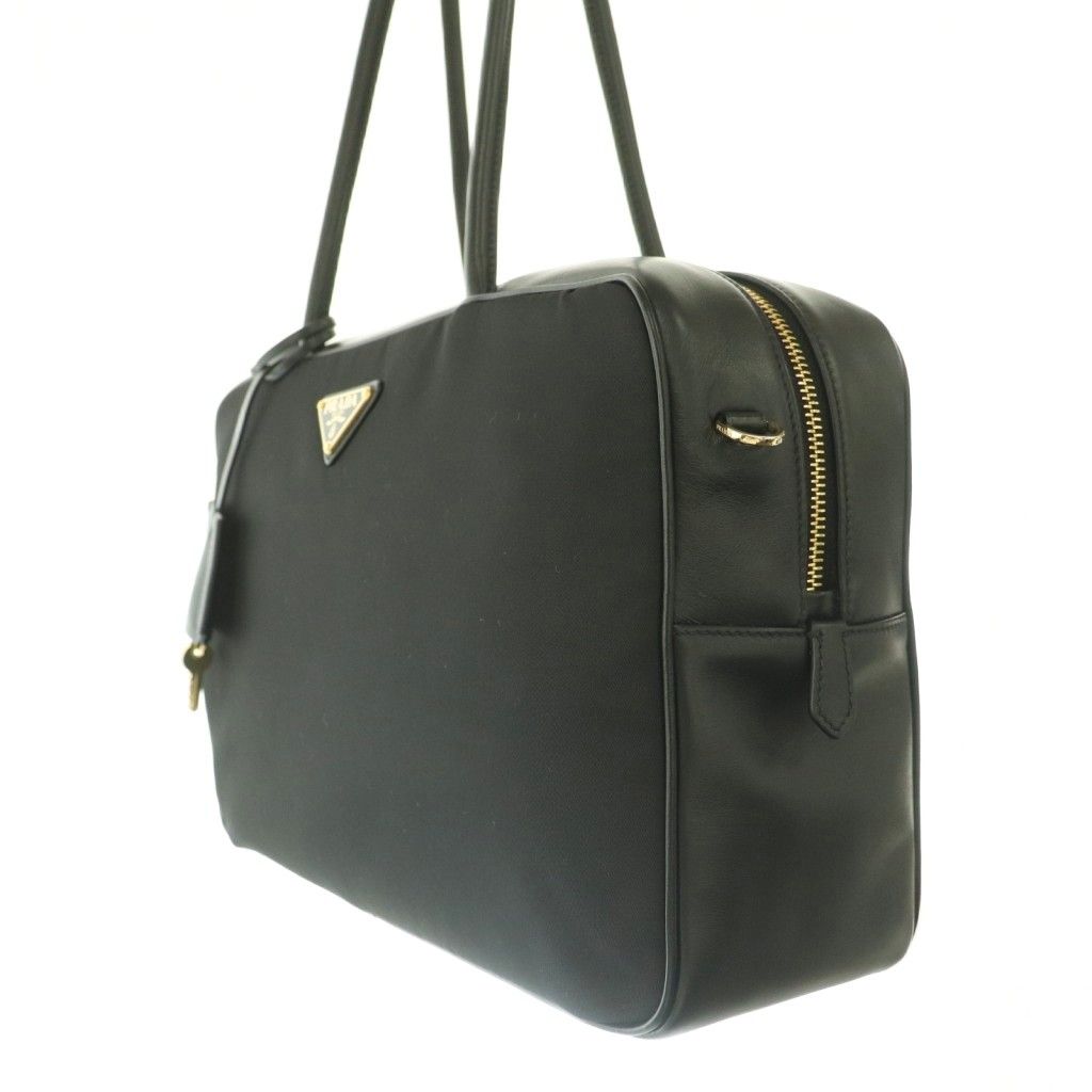 Prada Large Re-Nylon Tote Large Nylon Hand Triangle Plate Logo Black BB — view 2