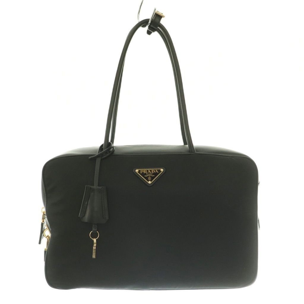 Prada Large Re-Nylon Tote Large Nylon Hand Triangle Plate Logo Black BB