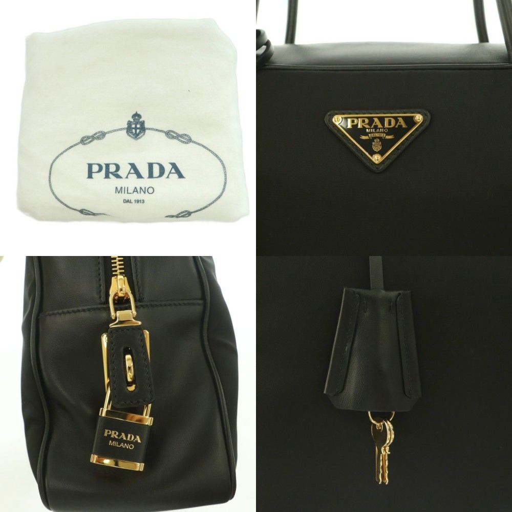 Prada Large Re-Nylon Tote Large Nylon Hand Triangle Plate Logo Black BB — view 8