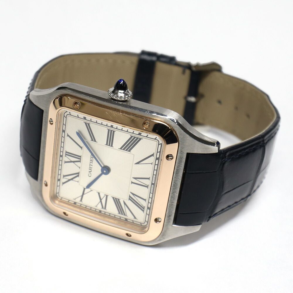 Cartier Santos Dumont LM SS PG Leather Silver Hand Wound Watch — view 5