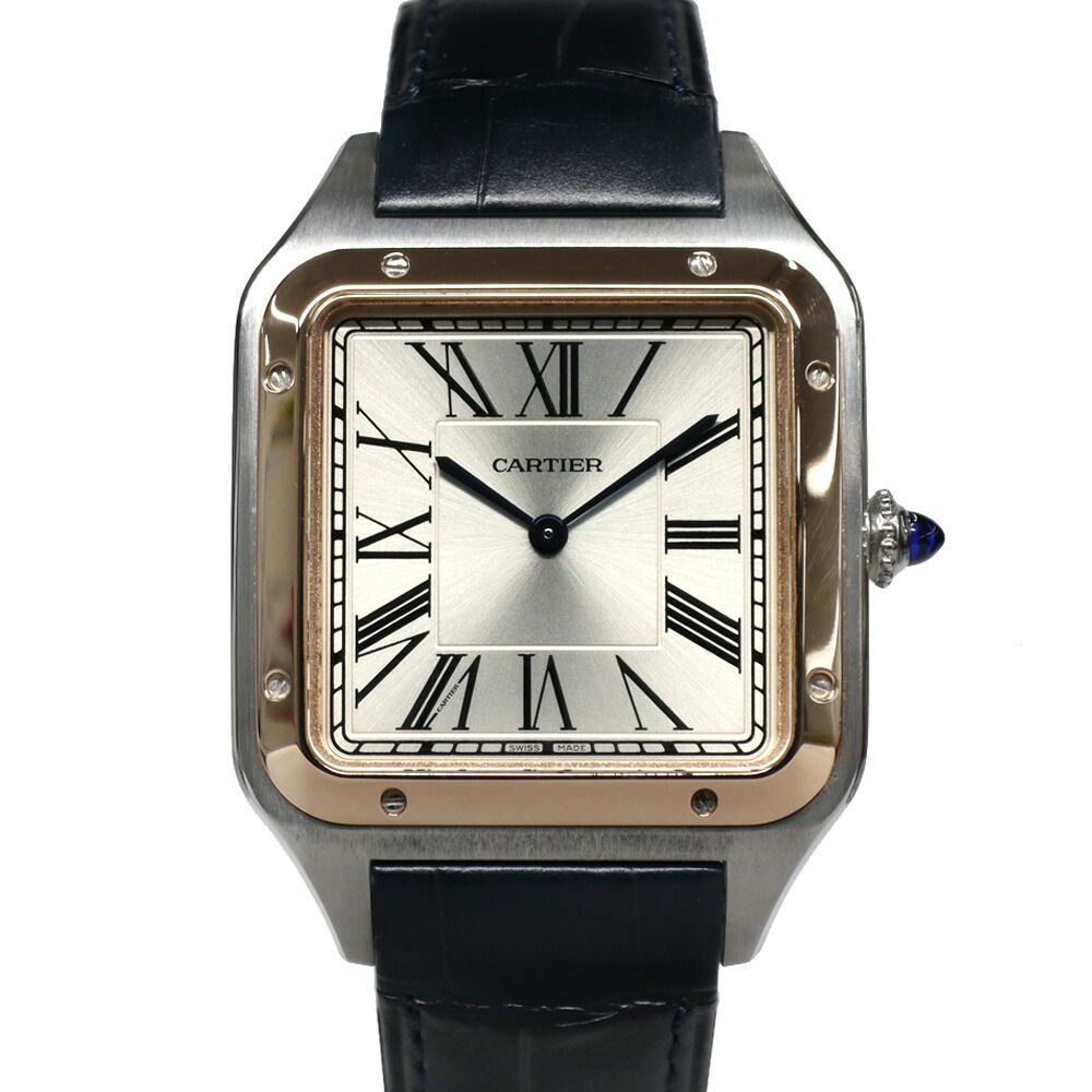Cartier Santos Dumont LM SS PG Leather Silver Hand Wound Watch