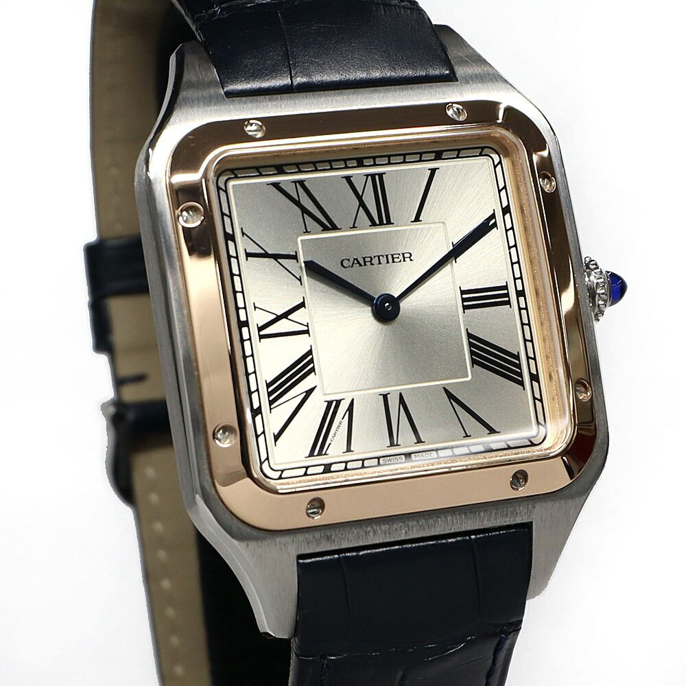 Cartier Santos Dumont LM SS PG Leather Silver Hand Wound Watch — view 3