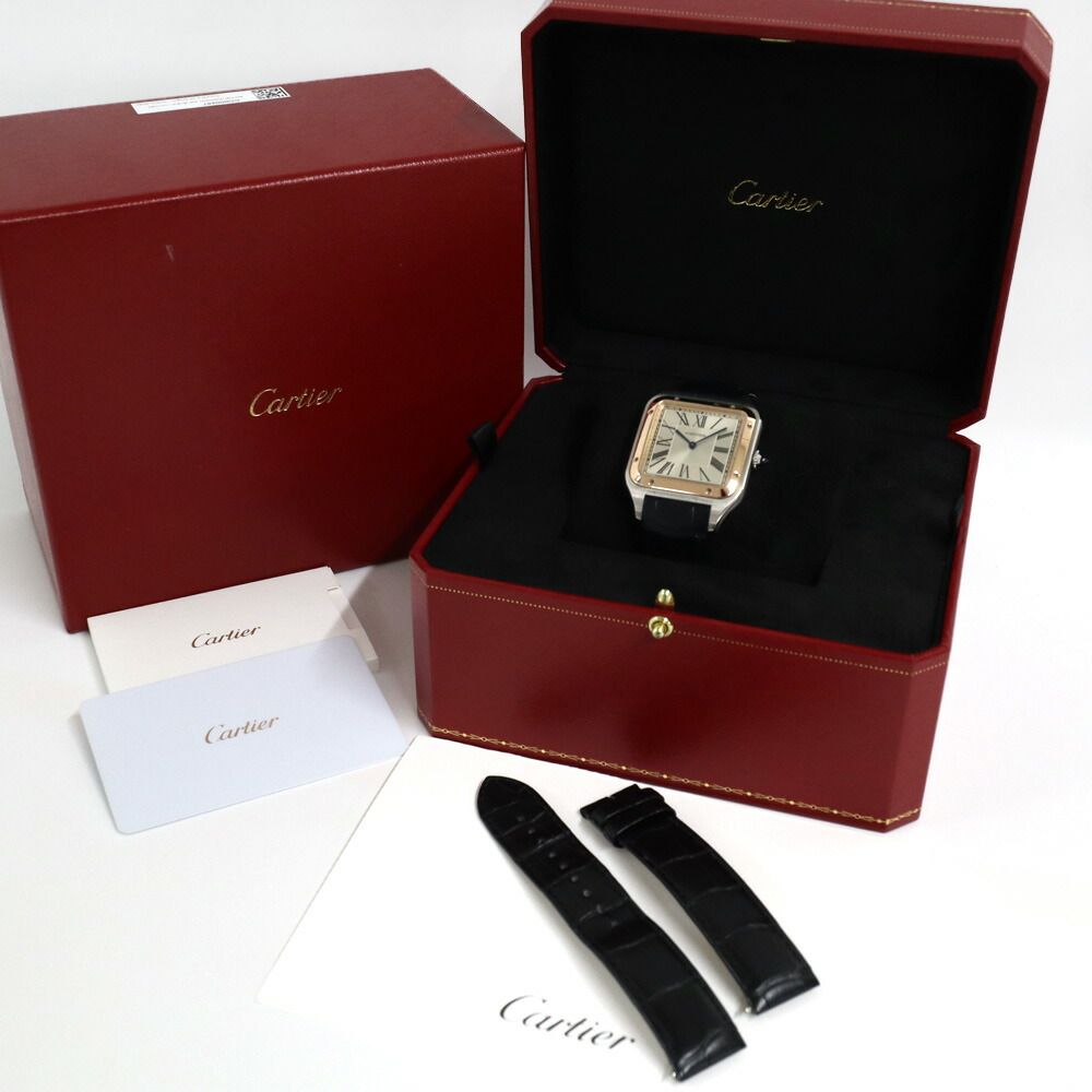 Cartier Santos Dumont LM SS PG Leather Silver Hand Wound Watch — view 4