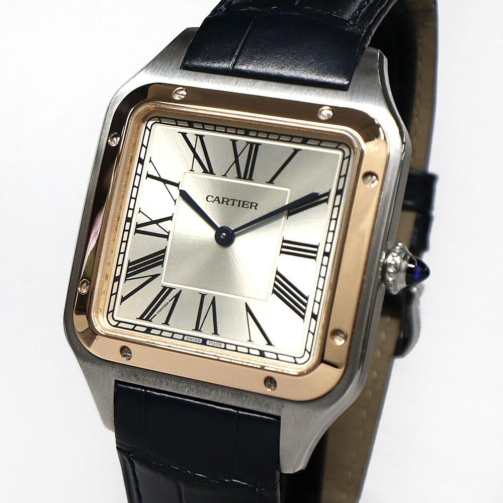 Cartier Santos Dumont LM SS PG Leather Silver Hand Wound Watch — view 2