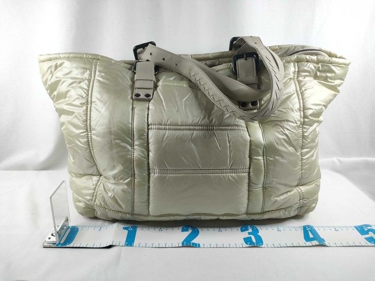 Bottega Veneta Tote Spinner Yellow Beige Nylon Leather Intrecciato Shoulder — view 2