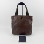 Prada Triangle Logo Tote Leather Brown Vintage