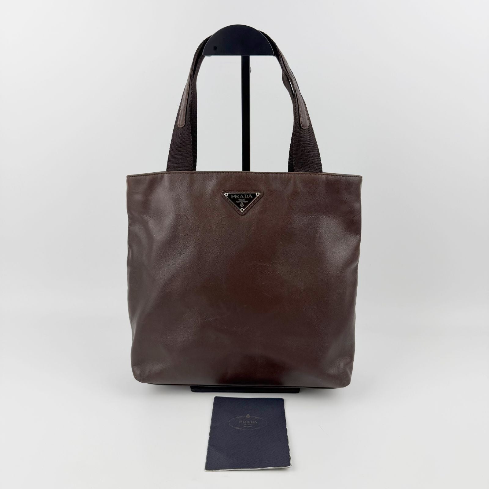 Prada Triangle Logo Tote Leather Brown Vintage