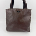 Prada Triangle Logo Tote Leather Brown Vintage — view 3