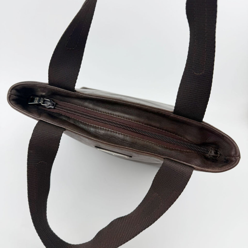 Prada Triangle Logo Tote Leather Brown Vintage — view 7