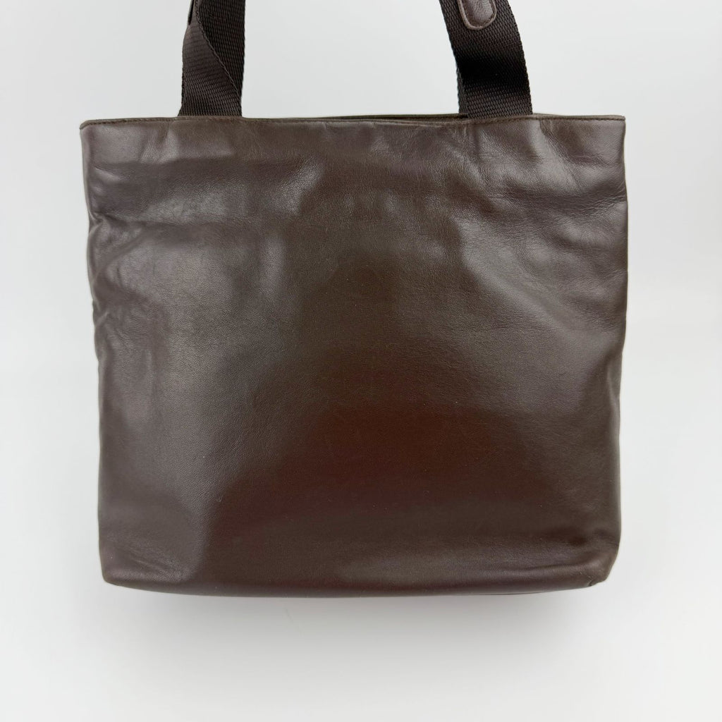 Prada Triangle Logo Tote Leather Brown Vintage — view 4