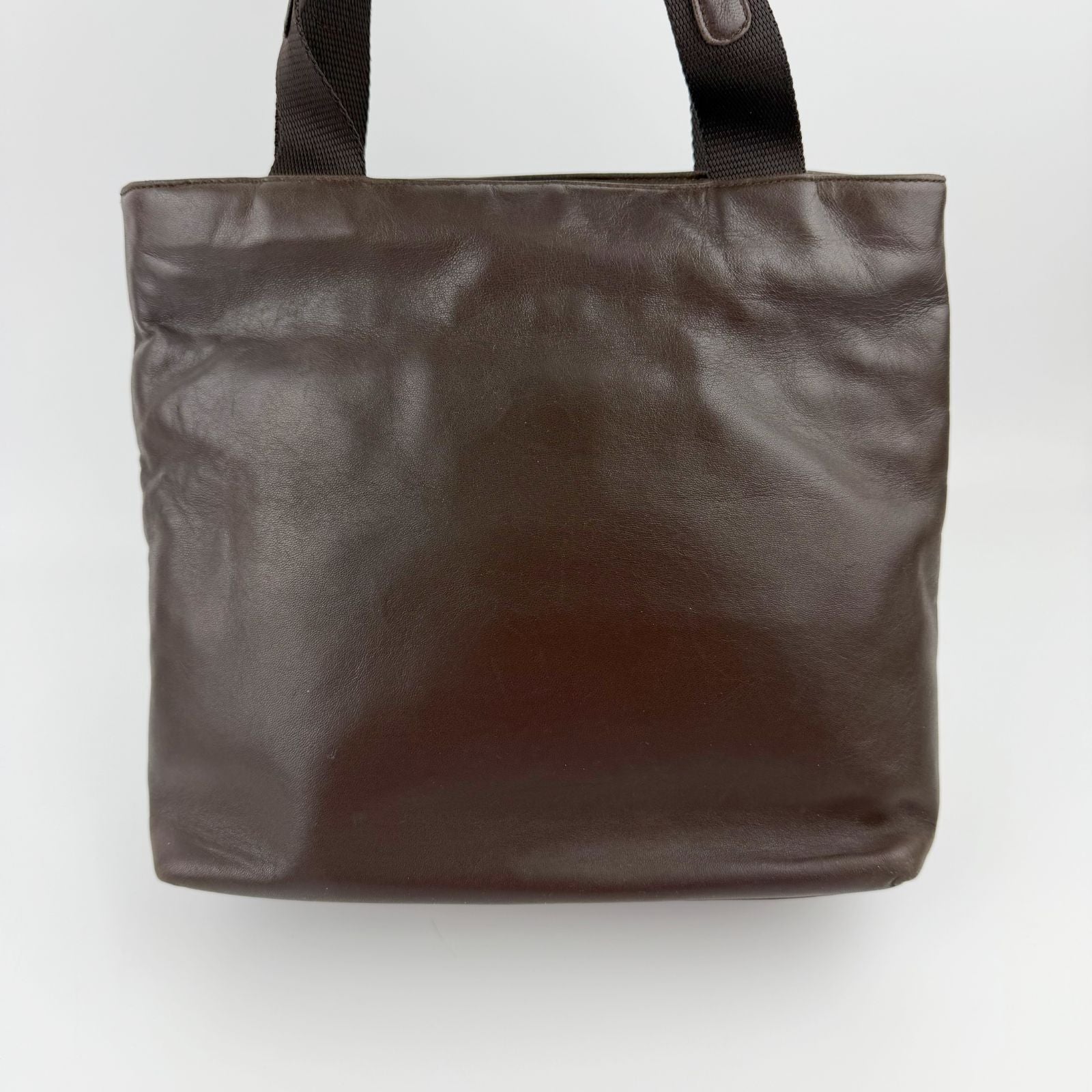 Prada Triangle Logo Tote Leather Brown Vintage — view 4