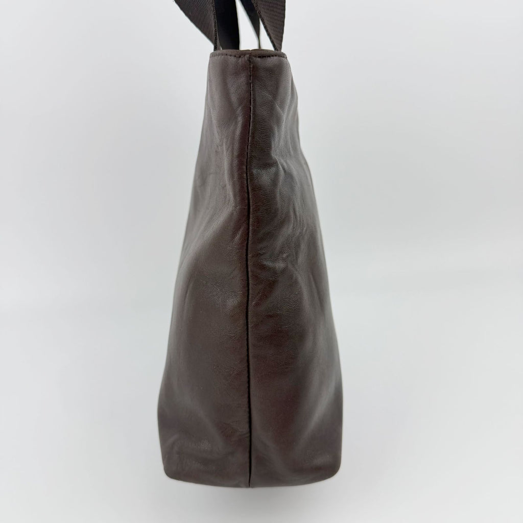 Prada Triangle Logo Tote Leather Brown Vintage — view 6