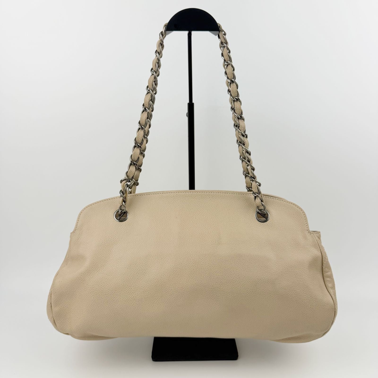 Chanel Chain Shoulder Boston Bag Caviar Leather Beige Silver Vintage — view 3