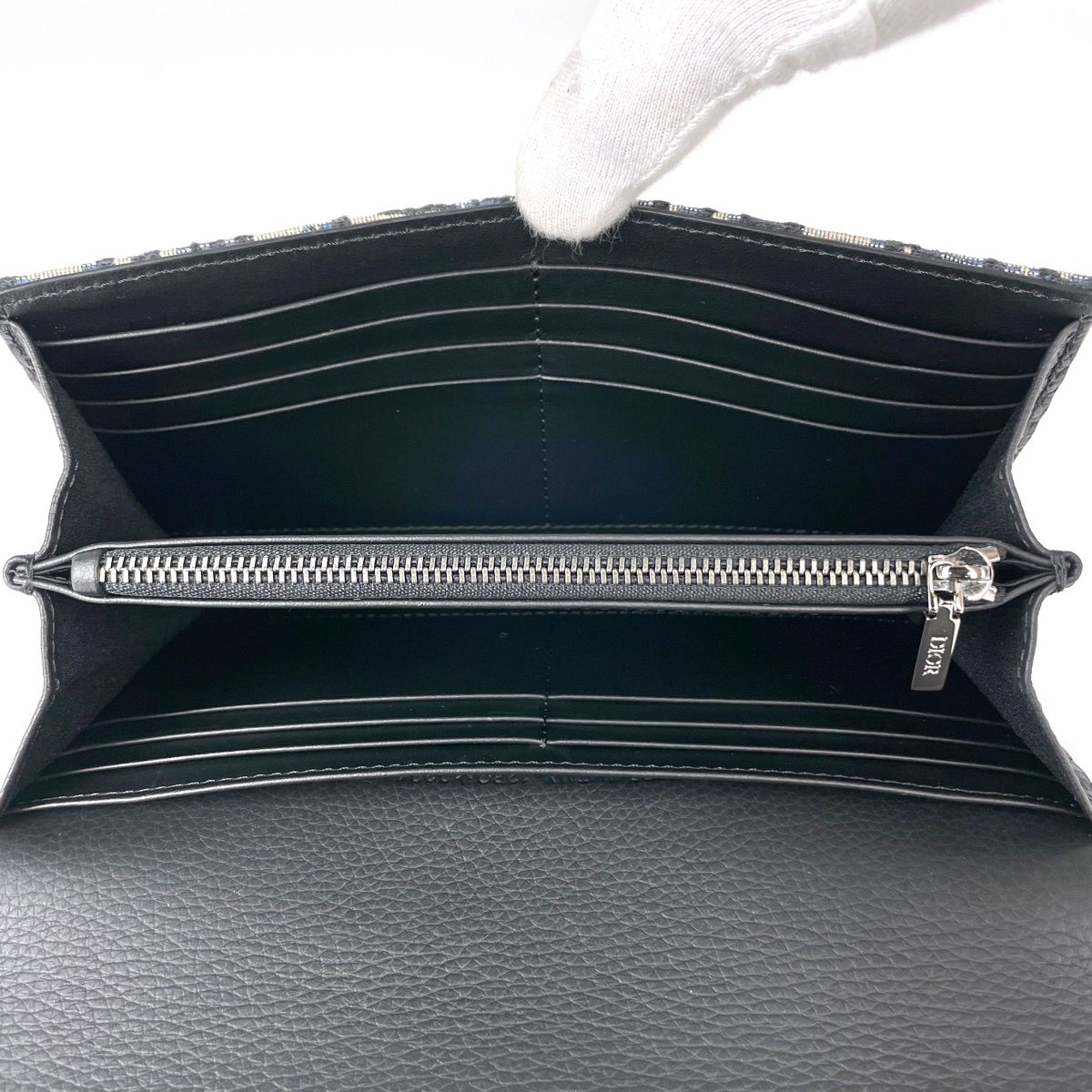 Dior Trotter Pattern Bifold Wallet Saddle Canvas Black — view 6