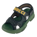 Gucci Logo Mesh Sandals Shoes Leather Rubber Khaki