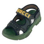 Gucci Logo Mesh Sandals Shoes Leather Rubber Khaki