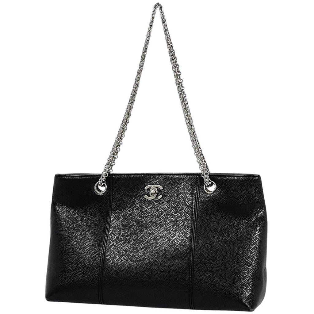 Chanel CC Logo Chain Tote Caviar Leather Black