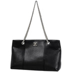 Chanel CC Logo Chain Tote Caviar Leather Black