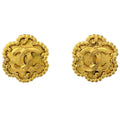 Chanel CC Logo Earrings Flower Motif Gold Plated