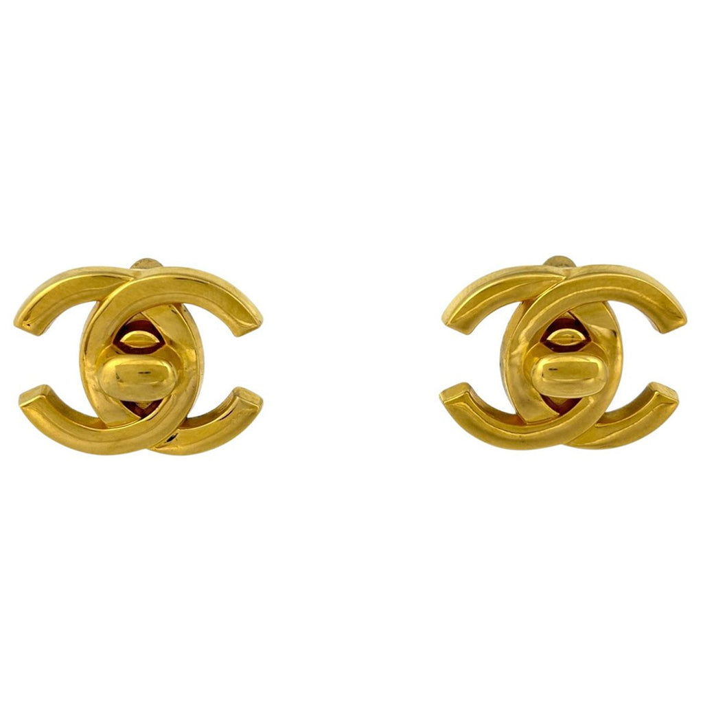 Chanel CC Logo Earrings Turnlock Gold Plated