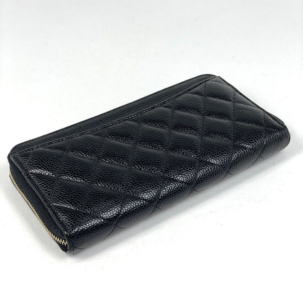 Chanel CC Logo Zip Around Wallet Caviar Leather Black — view 2