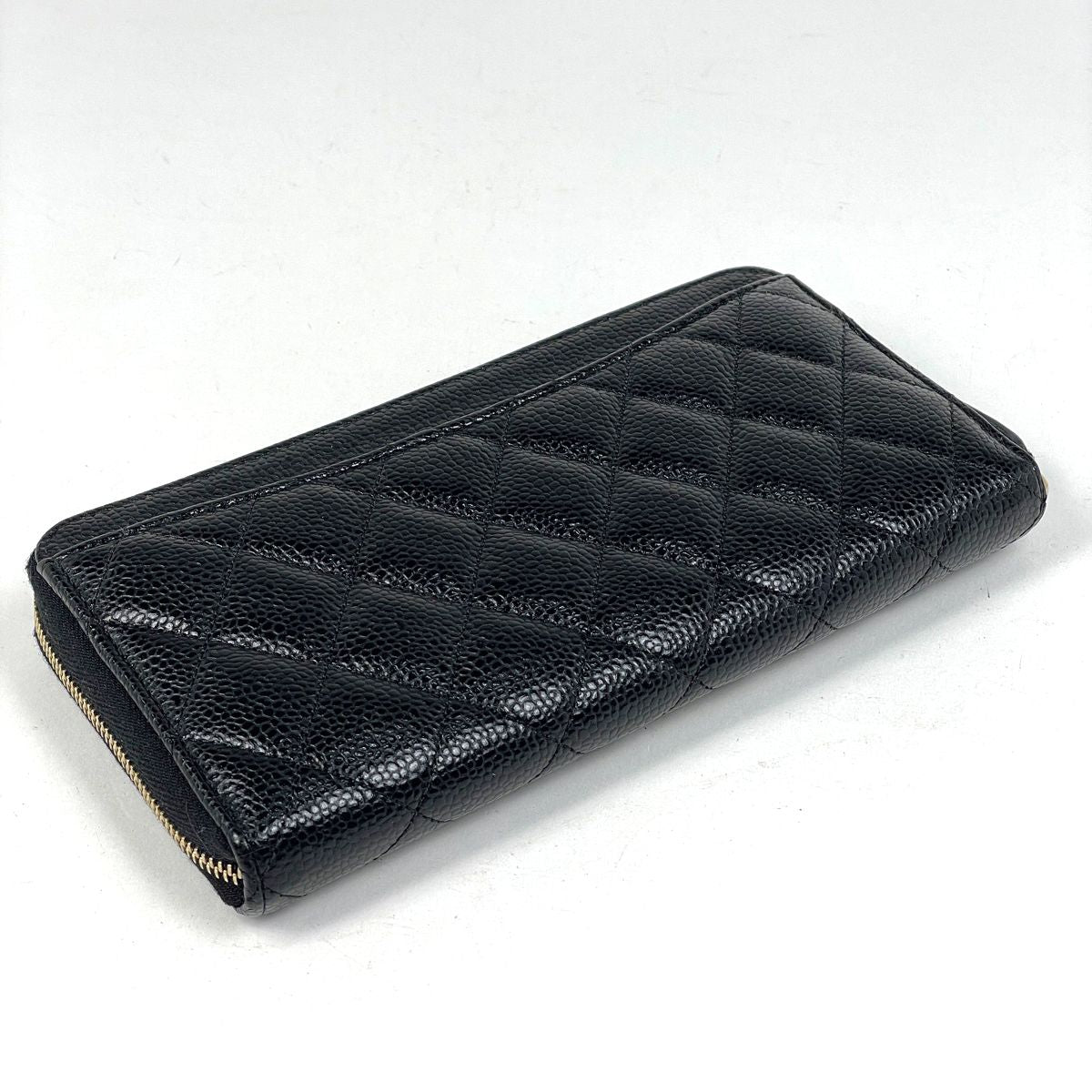 Chanel CC Logo Zip Around Wallet Caviar Leather Black — view 2