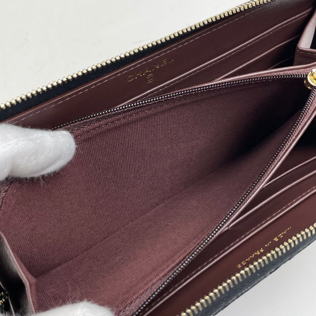 Chanel CC Logo Zip Around Wallet Caviar Leather Black — view 8
