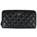 Chanel CC Logo Zip Around Wallet Caviar Leather Black