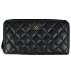 Chanel CC Logo Zip Around Wallet Caviar Leather Black