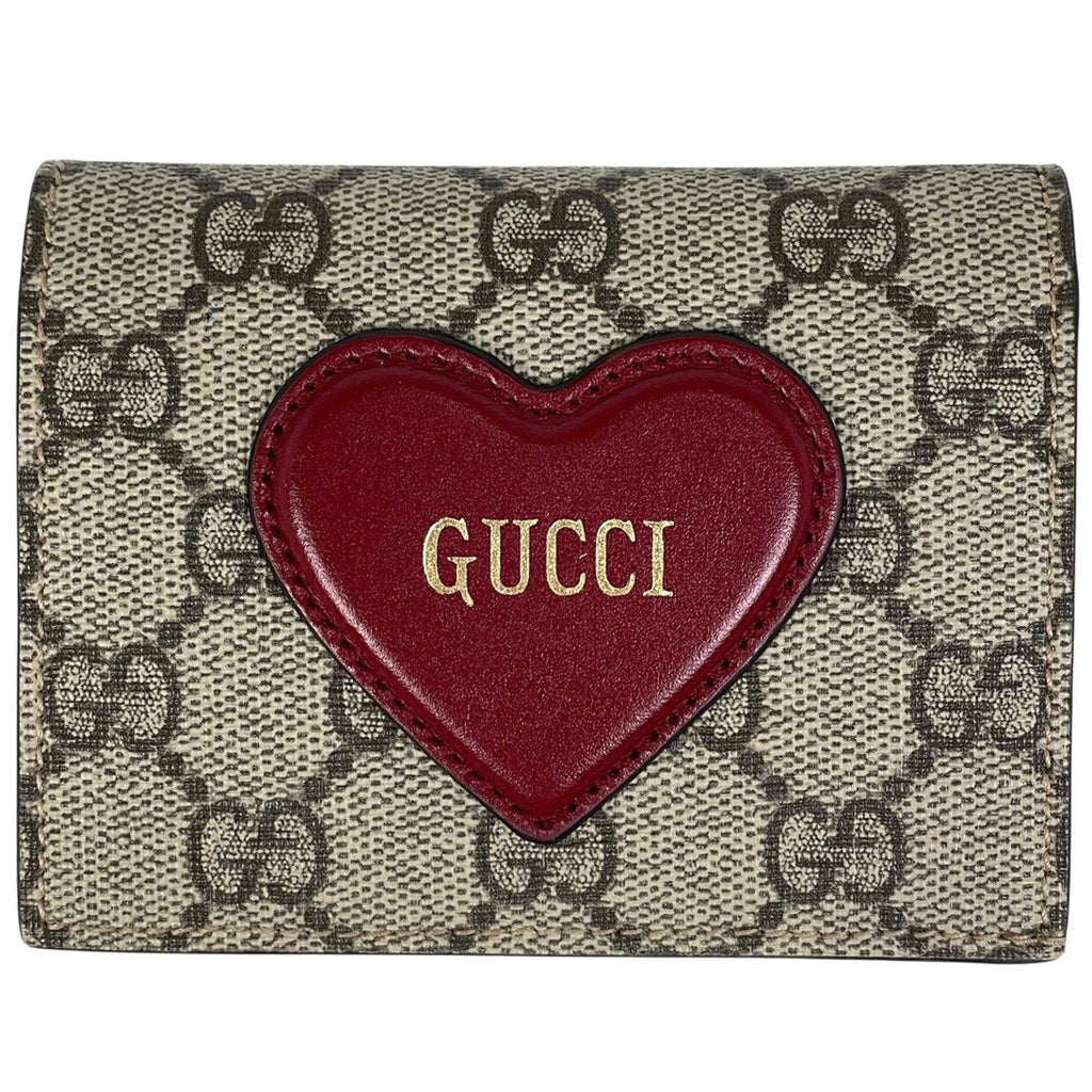 Gucci GG Pattern Bifold Wallet Heart Leather Beige