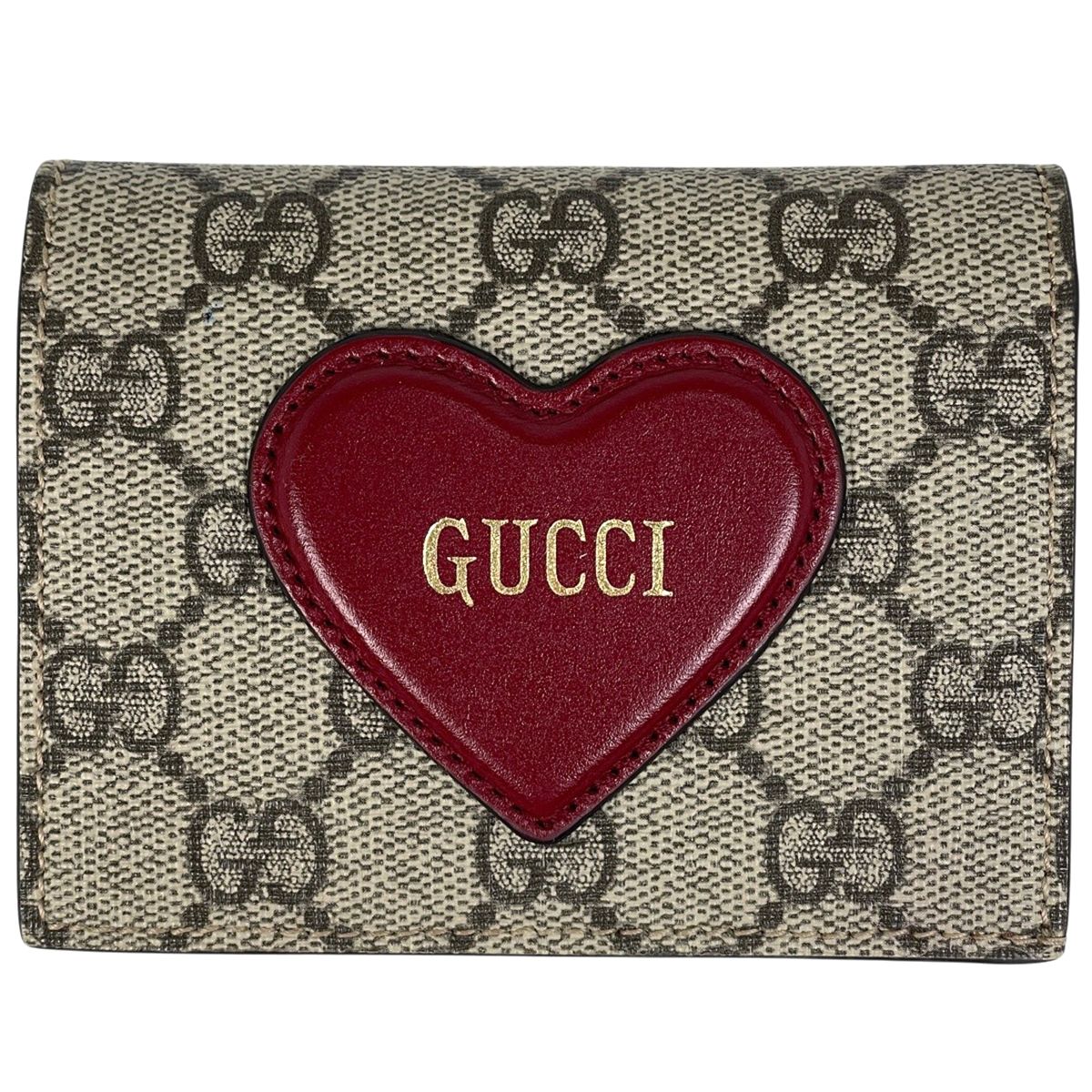 Gucci GG Pattern Bifold Wallet Heart Leather Beige