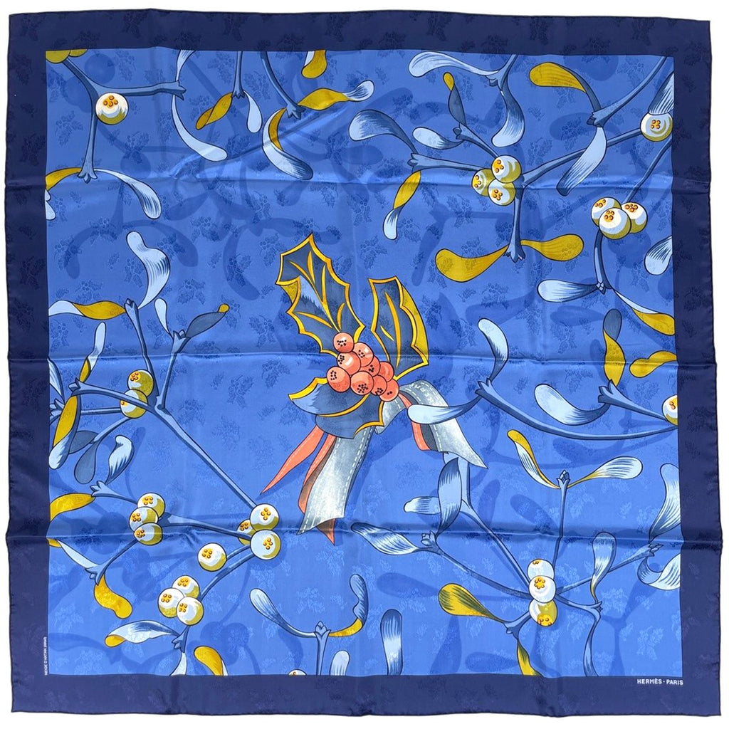 Hermes Carre 90 Neige D'antan Detail Last Year's Snow Scarf Silk Blue Multicolor