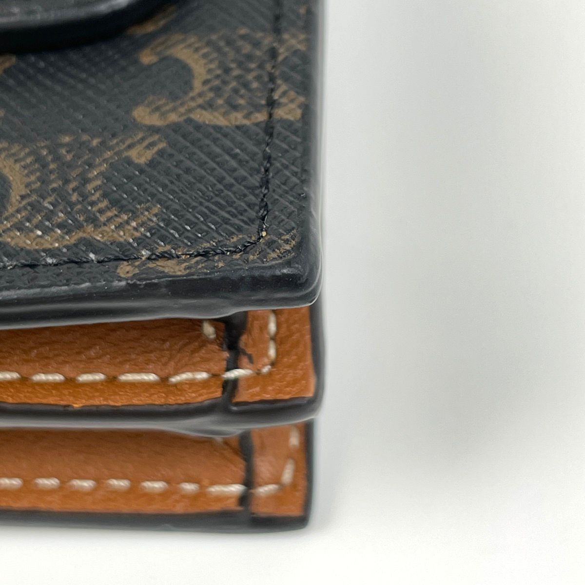 Celine Triomphe Card Case Business Holder Leather Black Brown — view 3