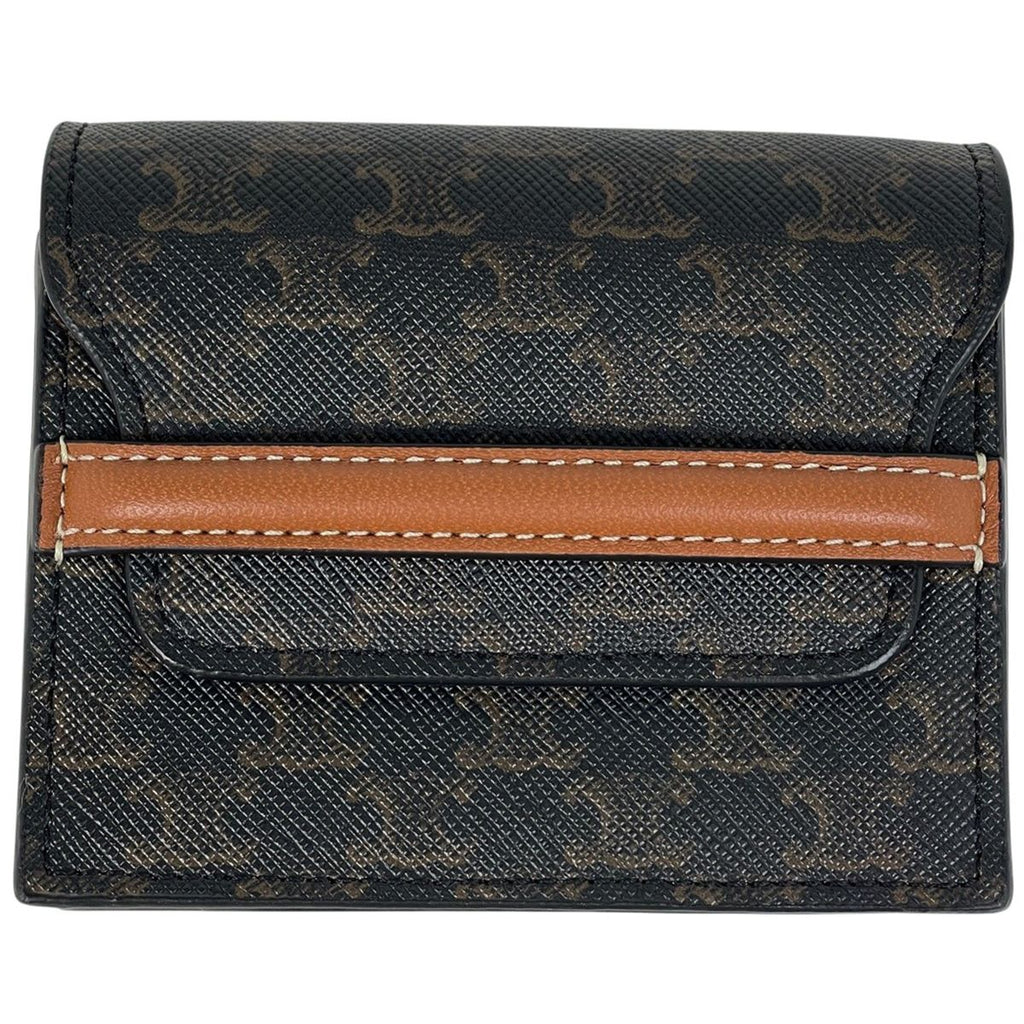 Celine Triomphe Card Case Business Holder Leather Black Brown