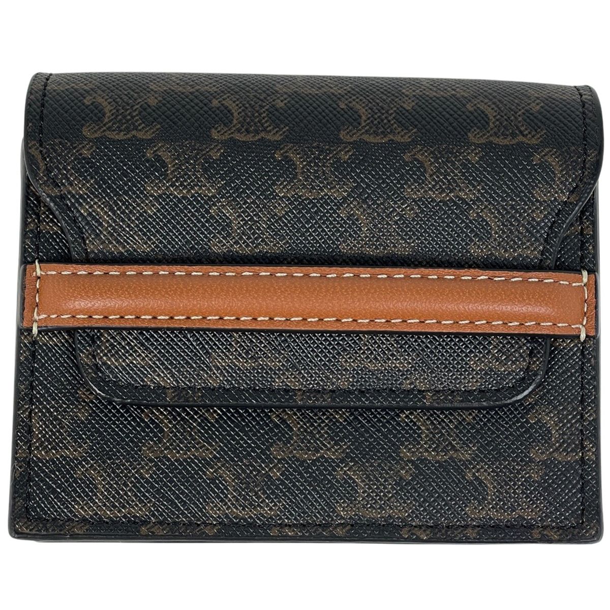 Celine Triomphe Card Case Business Holder Leather Black Brown