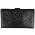 Chanel CC Logo Bifold Wallet Kiss Lock Caviar Leather Black