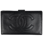 Chanel CC Logo Bifold Wallet Kiss Lock Caviar Leather Black
