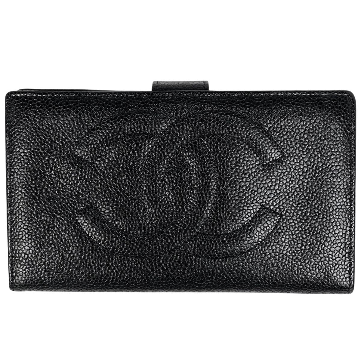 Chanel CC Logo Bifold Wallet Kiss Lock Caviar Leather Black