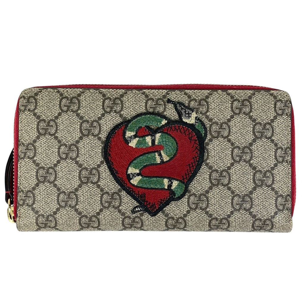 Gucci GG Pattern Zip Around Wallet Snake Beige