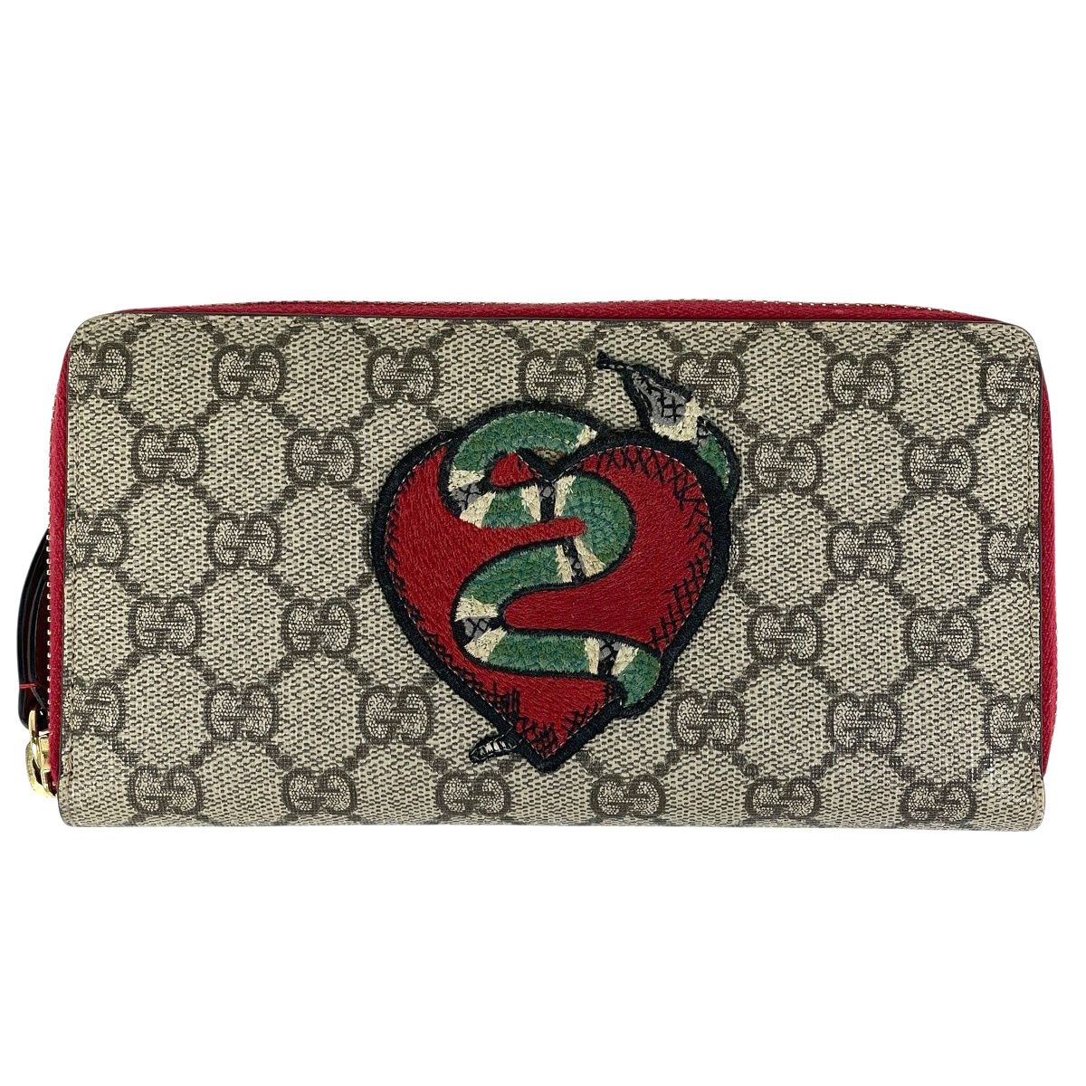 Gucci GG Pattern Zip Around Wallet Snake Beige