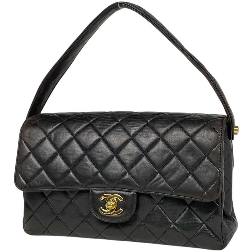 Chanel CC Logo Handbag Quilted Double Face Leather Black