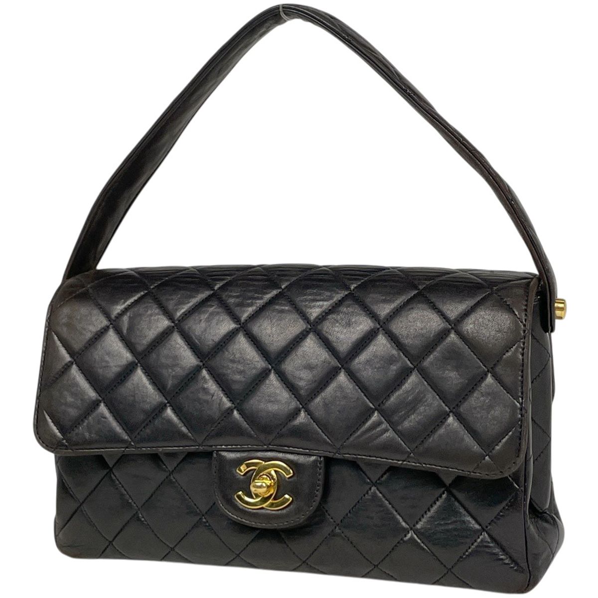 Chanel CC Logo Handbag Quilted Double Face Leather Black