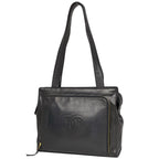 Chanel CC Logo Tote Shoulder Bag Leather Black
