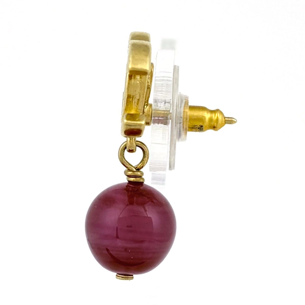 Chanel CC Logo Color Stone Earrings Swing Gripoix Gold Plated Pink — view 2