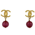 Chanel CC Logo Color Stone Earrings Swing Gripoix Gold Plated Pink