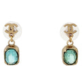 Chanel CC Logo Color Stone Earrings Swing Gripoix Gold Plated Blue