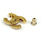 Chanel CC Logo Rhinestone Earrings Gold Plated — view 3