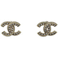 Chanel CC Logo Rhinestone Earrings Gold Plated